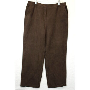 Norton‎ Mcnaughton Wide Leg Pants Women 14 Faux Suede High Waist Brown Trousers